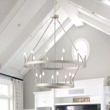 Suspension Acroma à 20 lumières, style ferme moderne, en forme de roue de charrette ronde de 40 pouces, avec certification UL