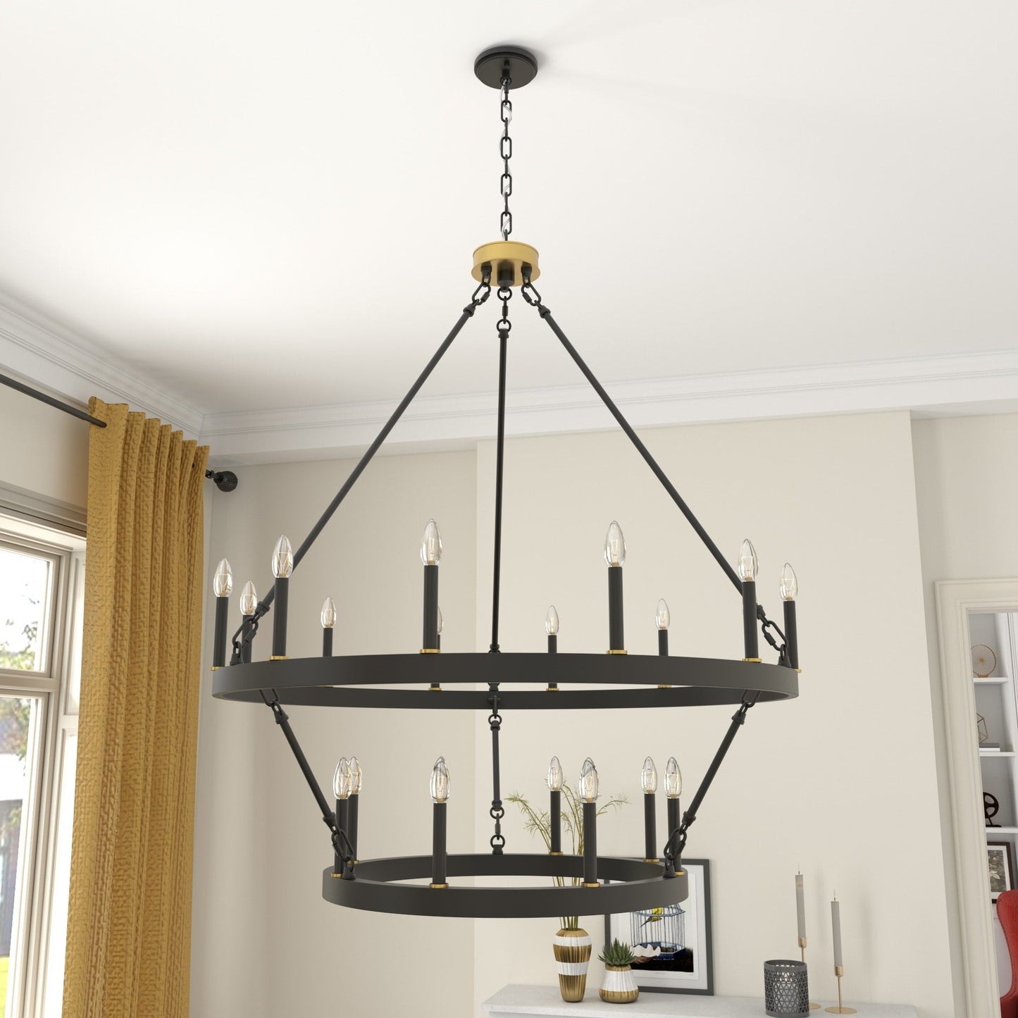 Suspension Acroma à 20 lumières, style ferme moderne, en forme de roue de charrette ronde de 40 pouces, avec certification UL