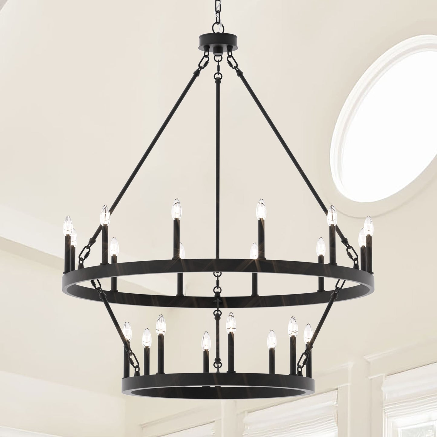 Suspension Acroma à 20 lumières, style ferme moderne, en forme de roue de charrette ronde de 40 pouces, avec certification UL