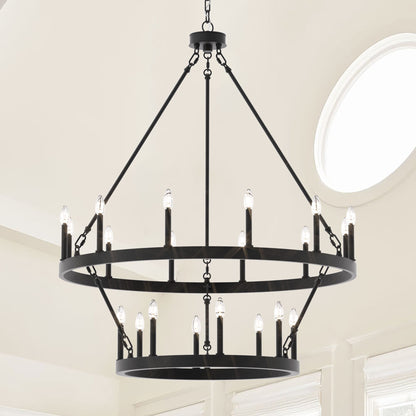 Suspension Acroma à 20 lumières, style ferme moderne, en forme de roue de charrette ronde de 40 pouces, avec certification UL