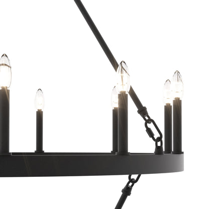 Suspension Acroma à 20 lumières, style ferme moderne, en forme de roue de charrette ronde de 40 pouces, avec certification UL