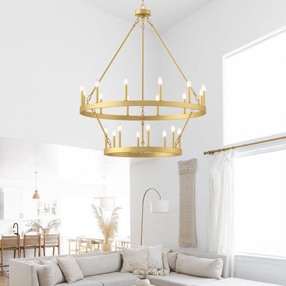 Suspension Acroma à 20 lumières, style ferme moderne, en forme de roue de charrette ronde de 40 pouces, avec certification UL