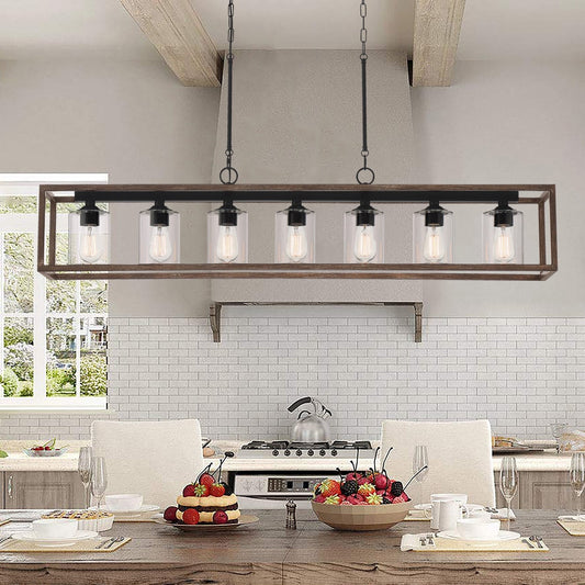Suspension rectangulaire à 7 lumières Allegray de 52 pouces, style farmhouse, pour îlot de cuisine
