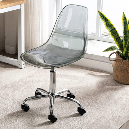 Chaise de bureau pivotante en acrylique, hauteur réglable, sans accoudoirs, sur roulettes, pour la maison.