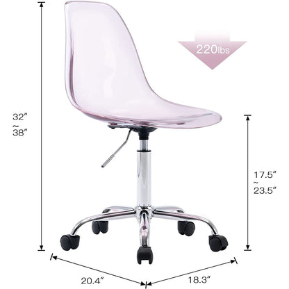Chaise de bureau pivotante en acrylique, hauteur réglable, sans accoudoirs, sur roulettes, pour la maison.