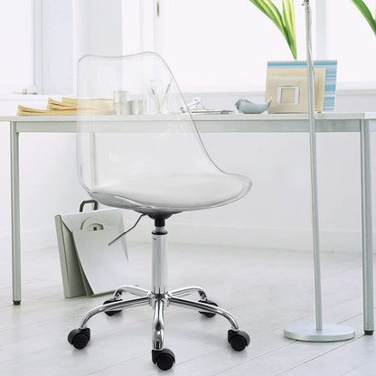 Chaise de bureau pivotante en acrylique, hauteur réglable, sans accoudoirs, sur roulettes, pour la maison.