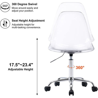 Chaise de bureau pivotante en acrylique, hauteur réglable, sans accoudoirs, sur roulettes, pour la maison.