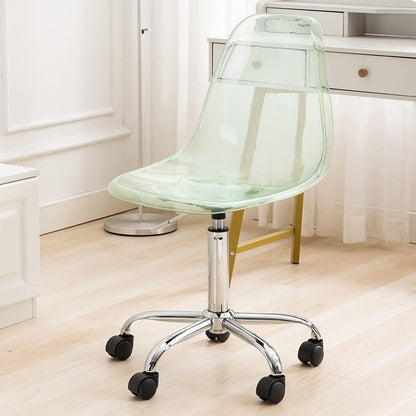 Chaise de bureau pivotante en acrylique, hauteur réglable, sans accoudoirs, sur roulettes, pour la maison.