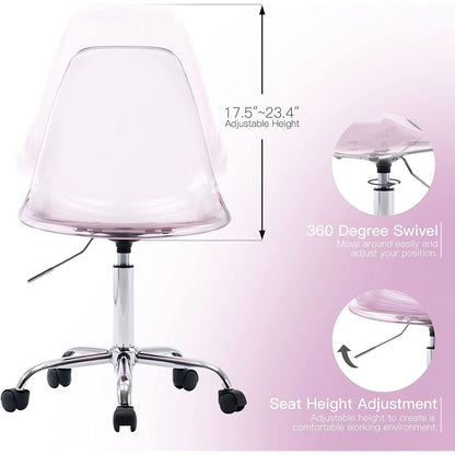 Chaise de bureau pivotante en acrylique, hauteur réglable, sans accoudoirs, sur roulettes, pour la maison.