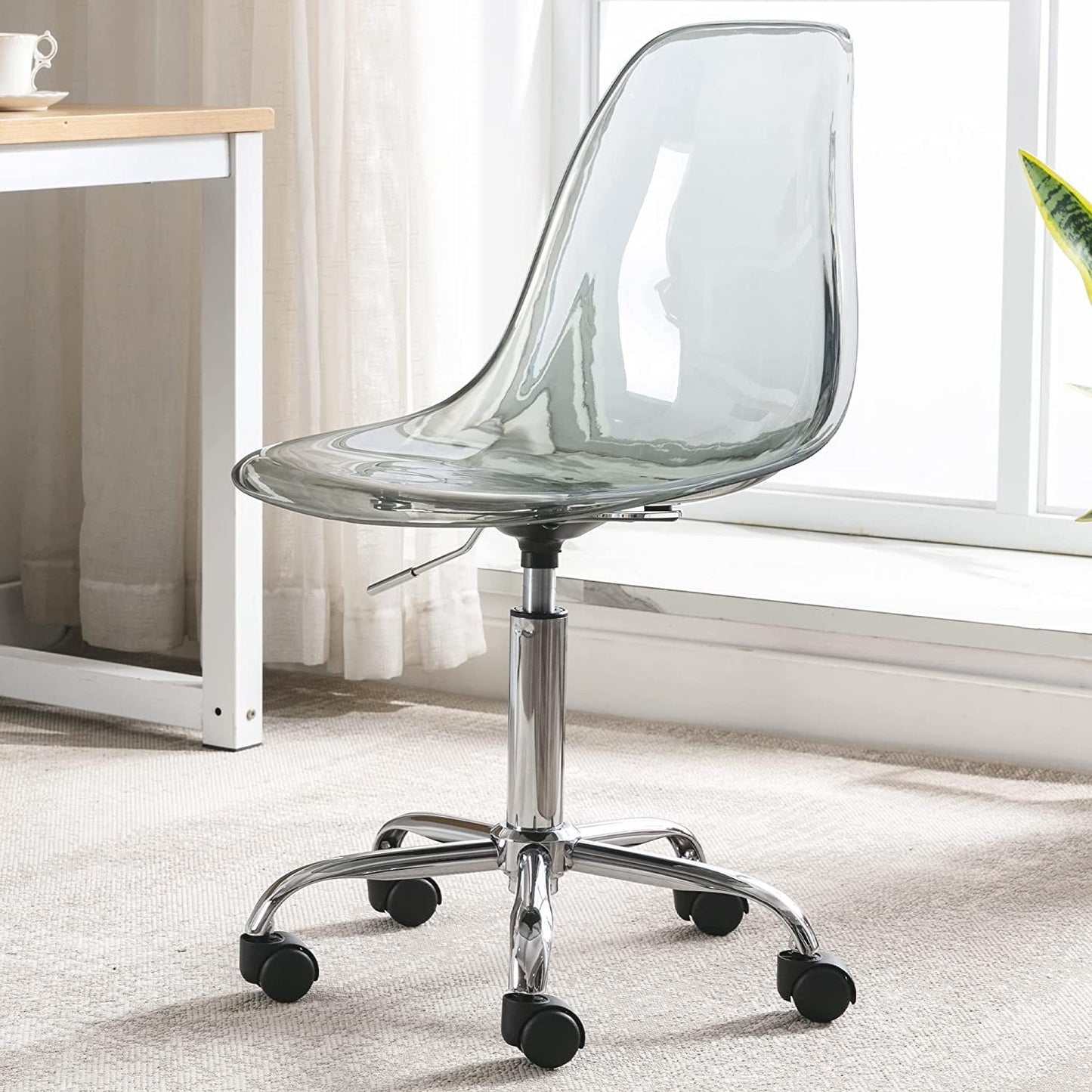 Chaise de bureau pivotante en acrylique, hauteur réglable, sans accoudoirs, sur roulettes, pour la maison.