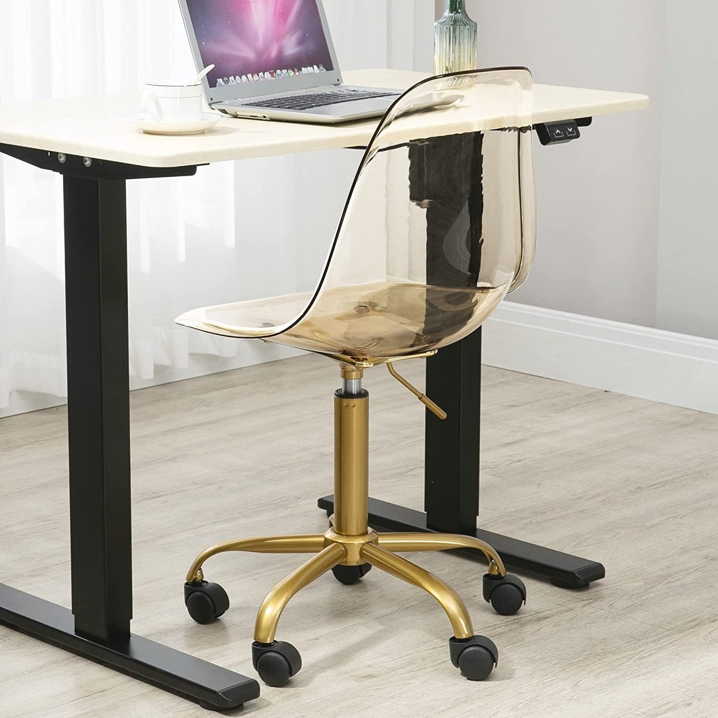 Chaise de bureau pivotante en acrylique, hauteur réglable, sans accoudoirs, sur roulettes, pour la maison.