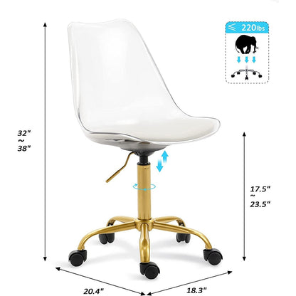 Chaise de bureau pivotante en acrylique, hauteur réglable, sans accoudoirs, sur roulettes, pour la maison.