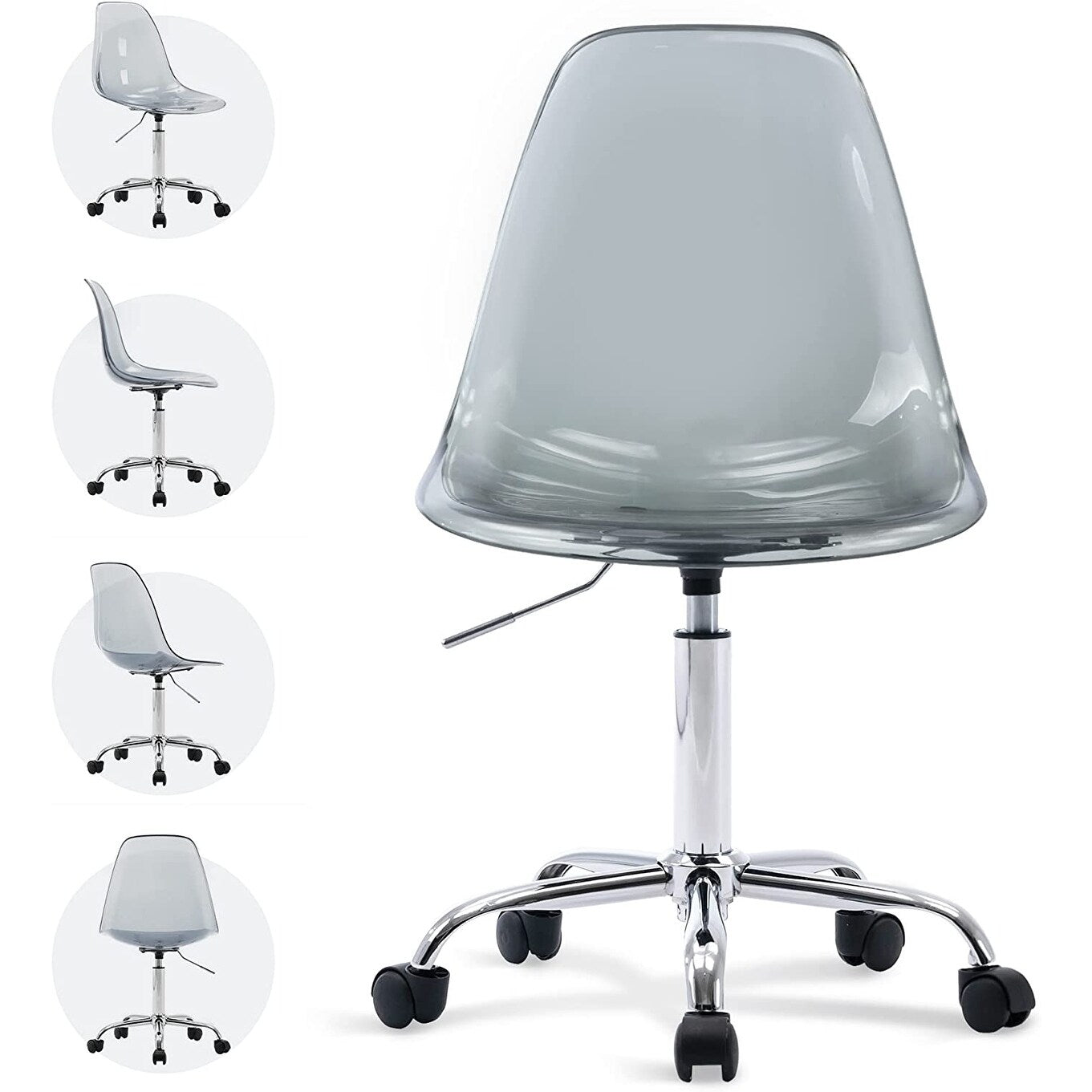 Chaise de bureau pivotante en acrylique, hauteur réglable, sans accoudoirs, sur roulettes, pour la maison.