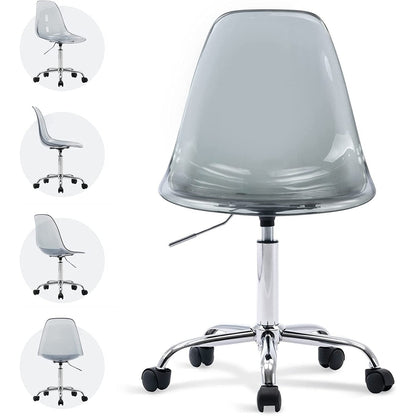 Chaise de bureau pivotante en acrylique, hauteur réglable, sans accoudoirs, sur roulettes, pour la maison.