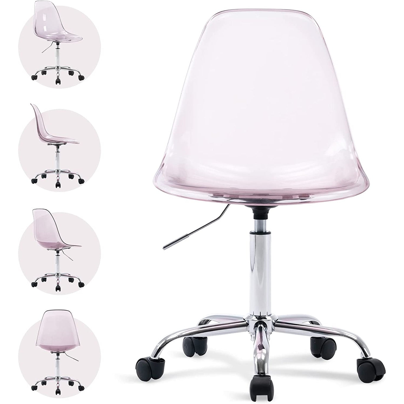 Chaise de bureau pivotante en acrylique, hauteur réglable, sans accoudoirs, sur roulettes, pour la maison.
