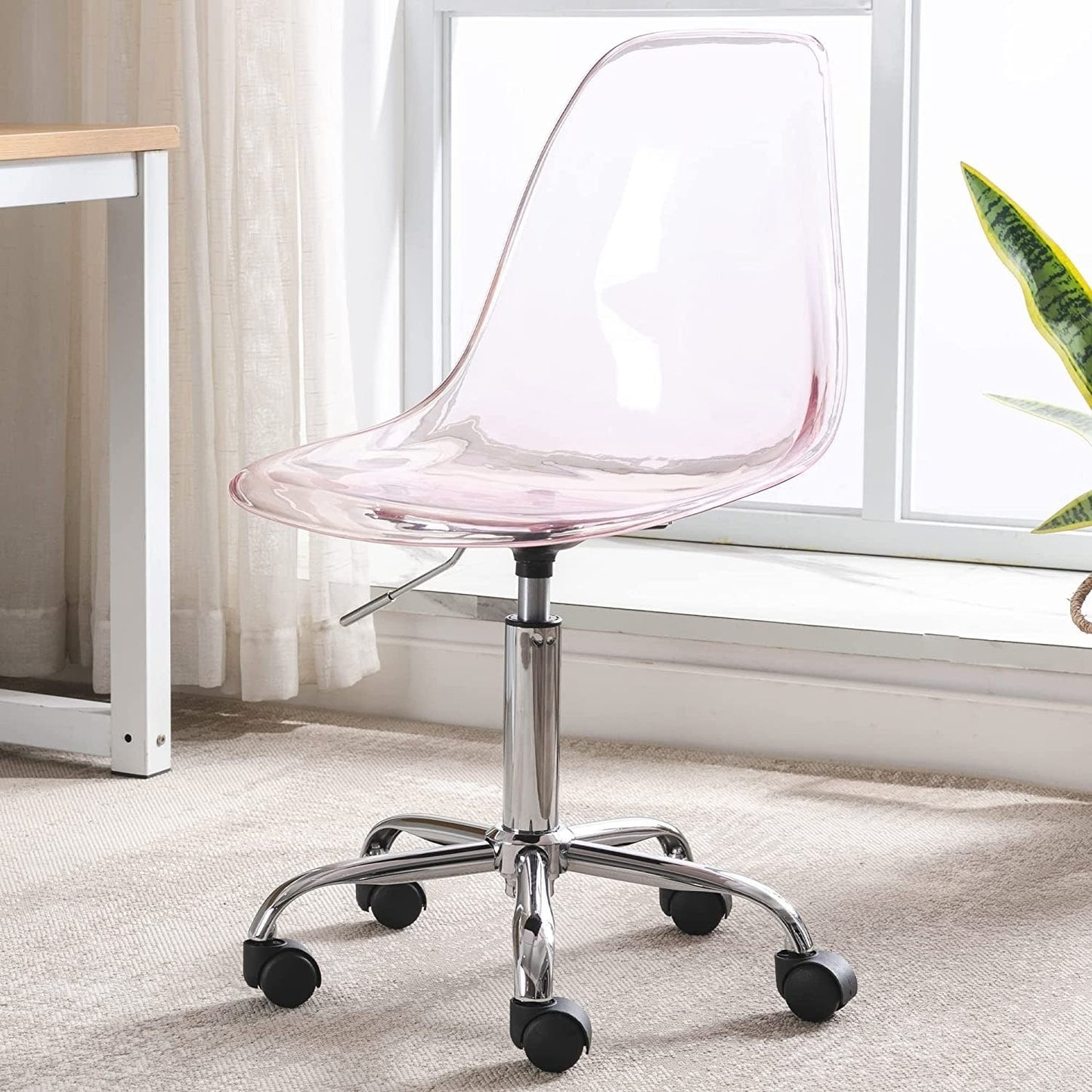 Chaise de bureau pivotante en acrylique, hauteur réglable, sans accoudoirs, sur roulettes, pour la maison.