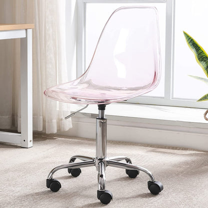 Chaise de bureau pivotante en acrylique, hauteur réglable, sans accoudoirs, sur roulettes, pour la maison.
