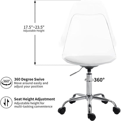 Chaise de bureau pivotante en acrylique, hauteur réglable, sans accoudoirs, sur roulettes, pour la maison.