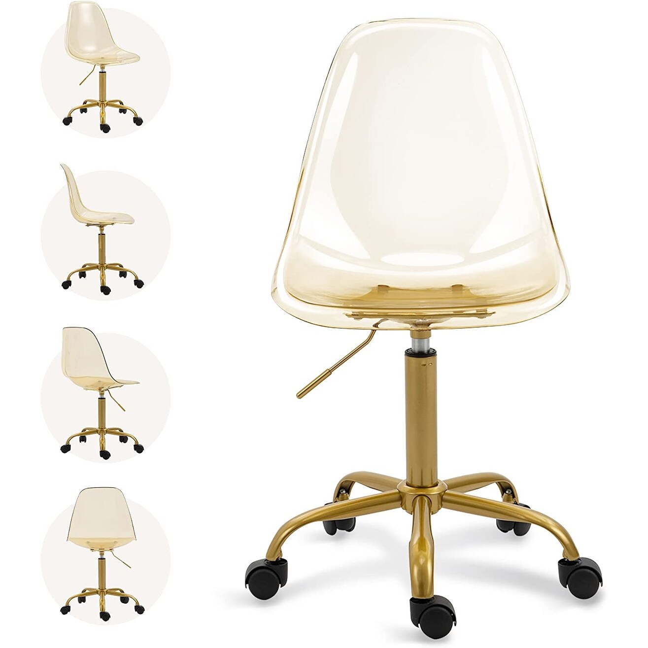 Chaise de bureau pivotante en acrylique, hauteur réglable, sans accoudoirs, sur roulettes, pour la maison.