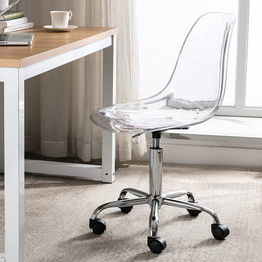 Chaise de bureau pivotante en acrylique, hauteur réglable, sans accoudoirs, sur roulettes, pour la maison.