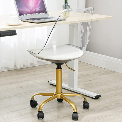 Chaise de bureau pivotante en acrylique, hauteur réglable, sans accoudoirs, sur roulettes, pour la maison.