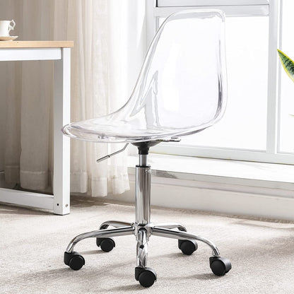 Chaise de bureau pivotante en acrylique, hauteur réglable, sans accoudoirs, sur roulettes, pour la maison.