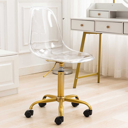 Chaise de bureau pivotante en acrylique, hauteur réglable, sans accoudoirs, sur roulettes, pour la maison.