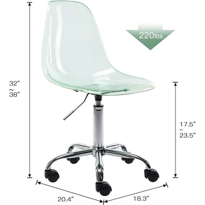 Chaise de bureau pivotante en acrylique, hauteur réglable, sans accoudoirs, sur roulettes, pour la maison.