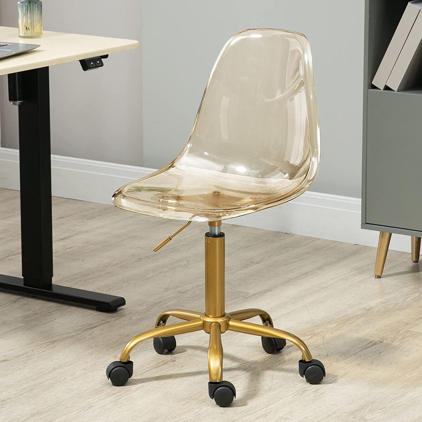 Chaise de bureau pivotante en acrylique, hauteur réglable, sans accoudoirs, sur roulettes, pour la maison.
