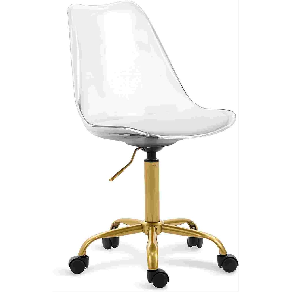 Chaise de bureau pivotante en acrylique, hauteur réglable, sans accoudoirs, sur roulettes, pour la maison.