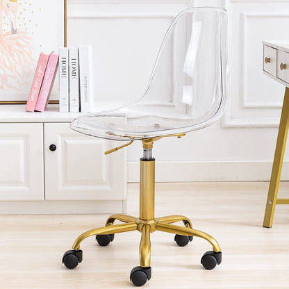 Chaise de bureau pivotante en acrylique, hauteur réglable, sans accoudoirs, sur roulettes, pour la maison.