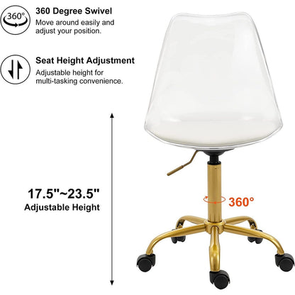Chaise de bureau pivotante en acrylique, hauteur réglable, sans accoudoirs, sur roulettes, pour la maison.