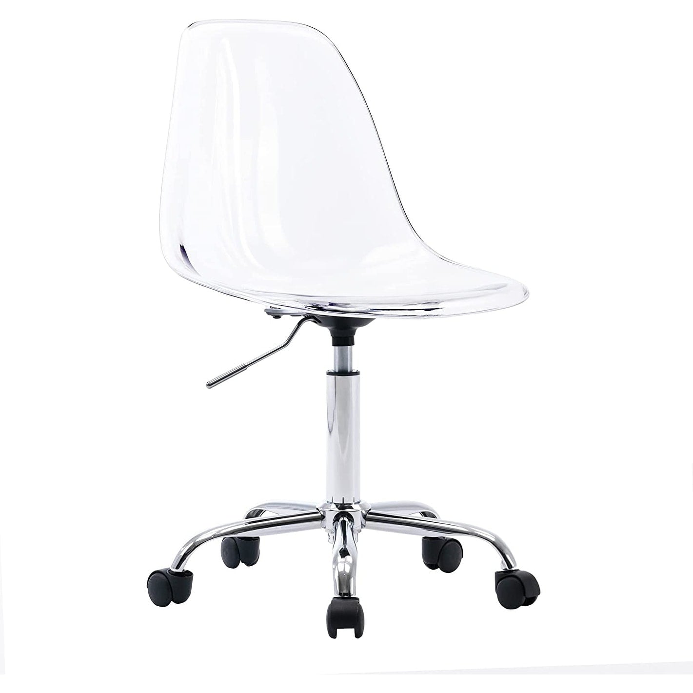 Chaise de bureau pivotante en acrylique, hauteur réglable, sans accoudoirs, sur roulettes, pour la maison.