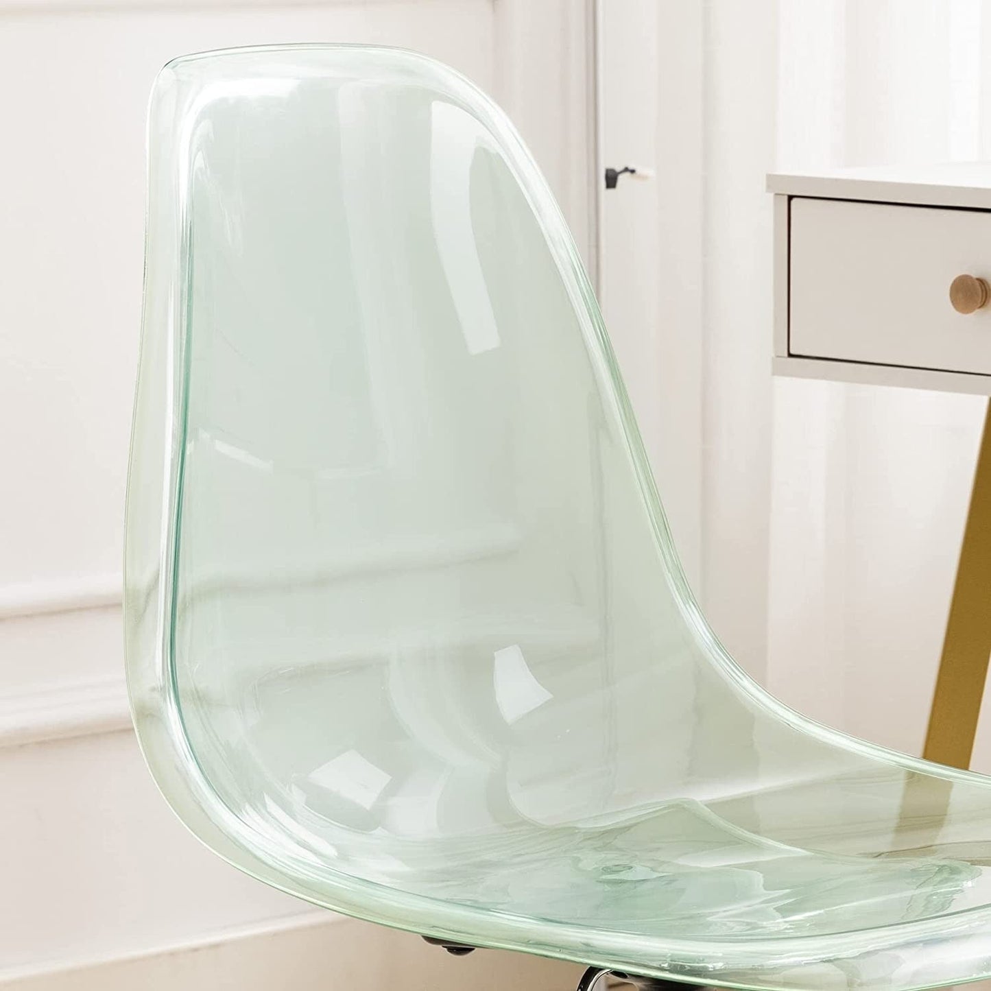 Chaise de bureau pivotante en acrylique, hauteur réglable, sans accoudoirs, sur roulettes, pour la maison.