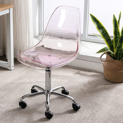 Chaise de bureau pivotante en acrylique, hauteur réglable, sans accoudoirs, sur roulettes, pour la maison.