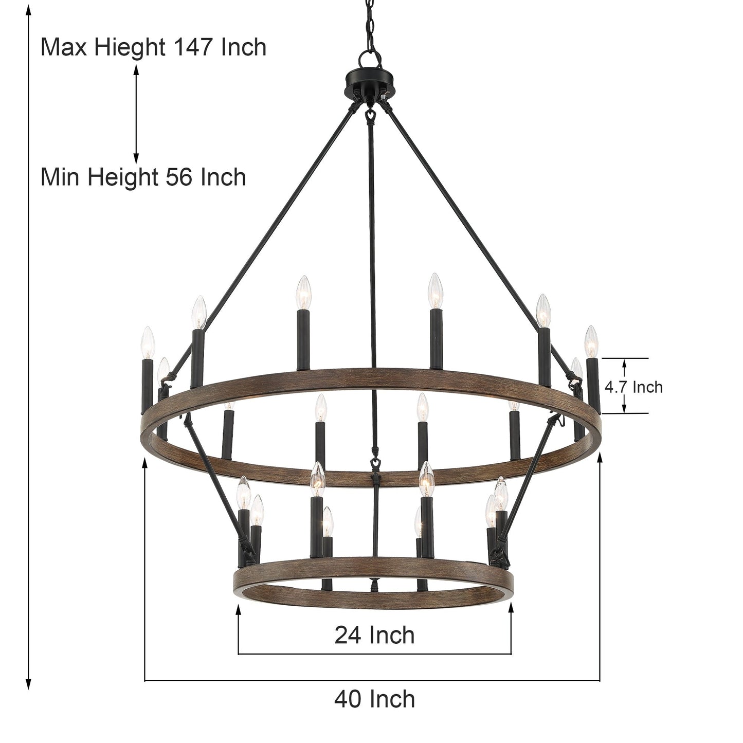 Suspension Acroma à 20 lumières, style ferme moderne, en forme de roue de charrette ronde de 40 pouces, avec certification UL