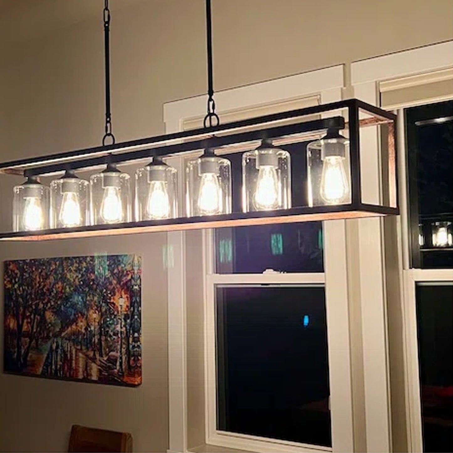 Suspension rectangulaire à 7 lumières Allegray de 52 pouces, style farmhouse, pour îlot de cuisine