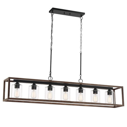 Suspension rectangulaire à 7 lumières Allegray de 52 pouces, style farmhouse, pour îlot de cuisine