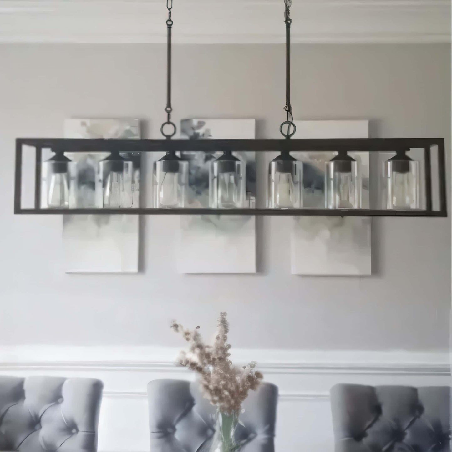 Suspension rectangulaire à 7 lumières Allegray de 52 pouces, style farmhouse, pour îlot de cuisine