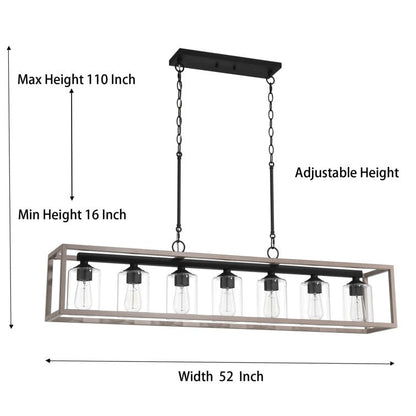 Suspension rectangulaire à 7 lumières Allegray de 52 pouces, style farmhouse, pour îlot de cuisine