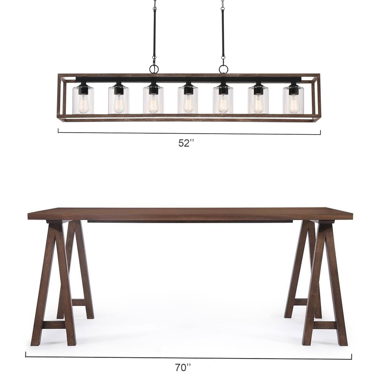 Suspension rectangulaire à 7 lumières Allegray de 52 pouces, style farmhouse, pour îlot de cuisine