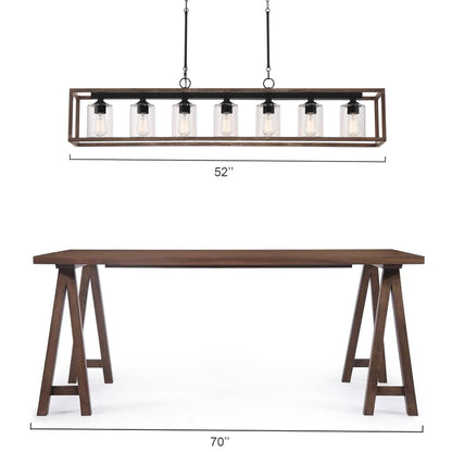 Suspension rectangulaire à 7 lumières Allegray de 52 pouces, style farmhouse, pour îlot de cuisine