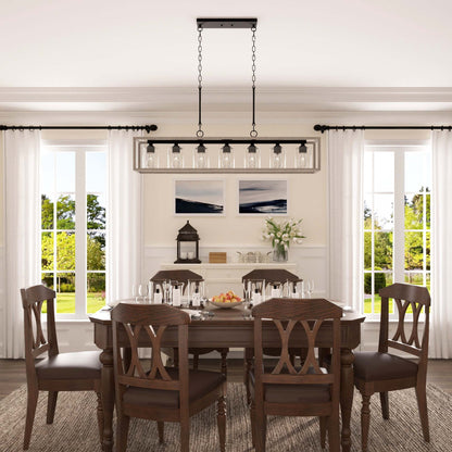 Suspension rectangulaire à 7 lumières Allegray de 52 pouces, style farmhouse, pour îlot de cuisine