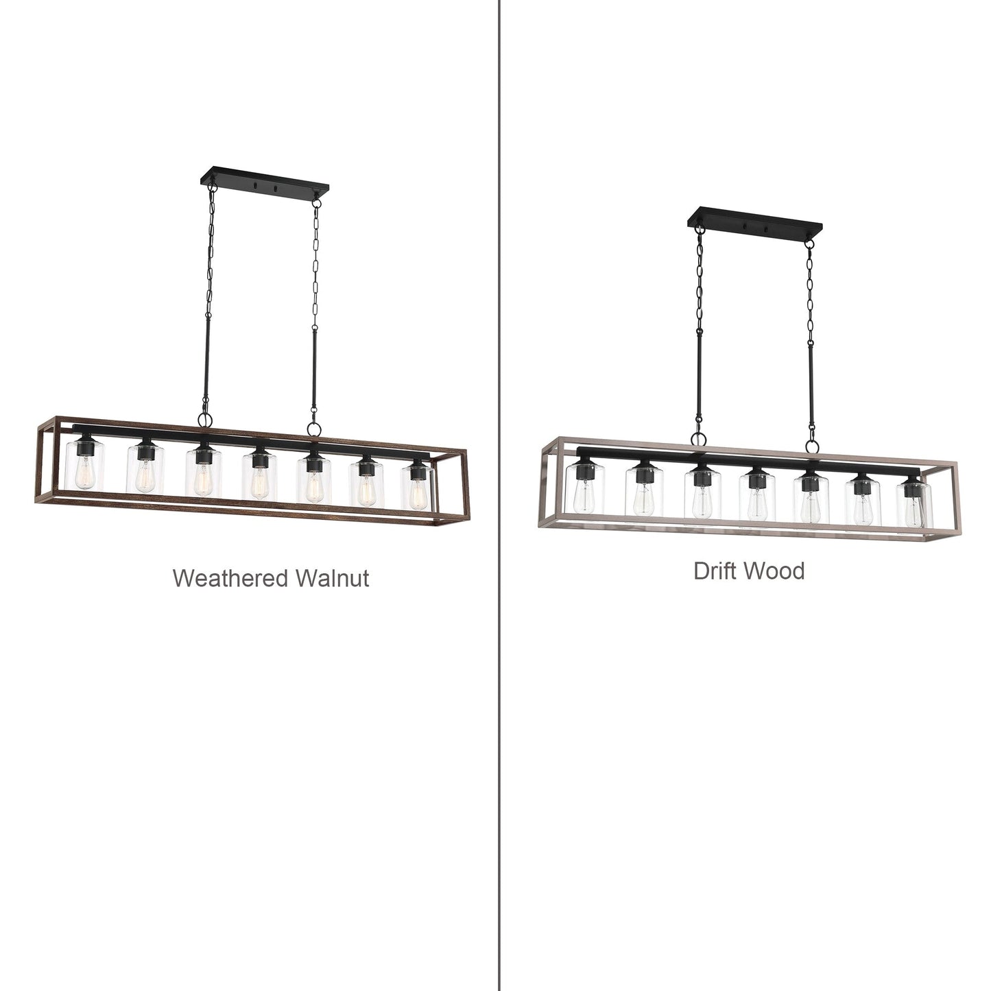 Suspension rectangulaire à 7 lumières Allegray de 52 pouces, style farmhouse, pour îlot de cuisine