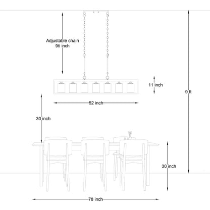 Suspension rectangulaire à 7 lumières Allegray de 52 pouces, style farmhouse, pour îlot de cuisine