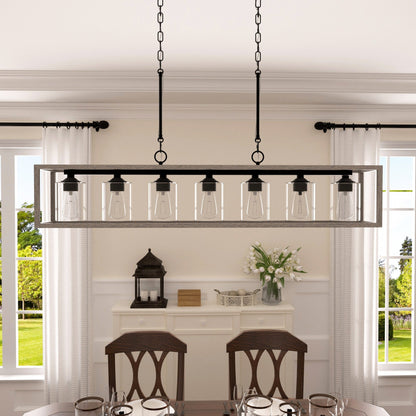 Suspension rectangulaire à 7 lumières Allegray de 52 pouces, style farmhouse, pour îlot de cuisine
