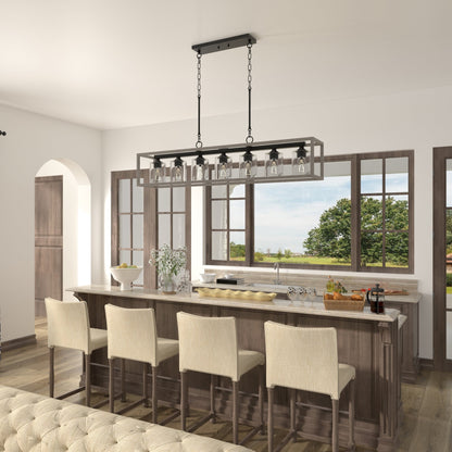 Suspension rectangulaire à 7 lumières Allegray de 52 pouces, style farmhouse, pour îlot de cuisine
