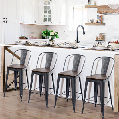 Tabourets de bar Andeworld style farmhouse, tabourets de bar hauteur comptoir, lot de 4 - Lot de 4