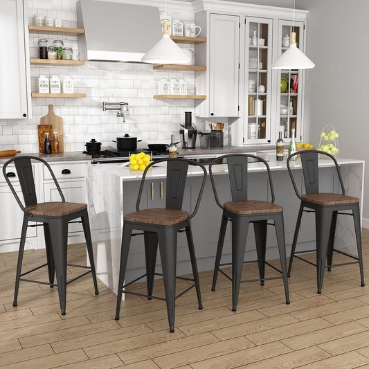 Tabourets de bar Andeworld style farmhouse, tabourets de bar hauteur comptoir, lot de 4 - Lot de 4