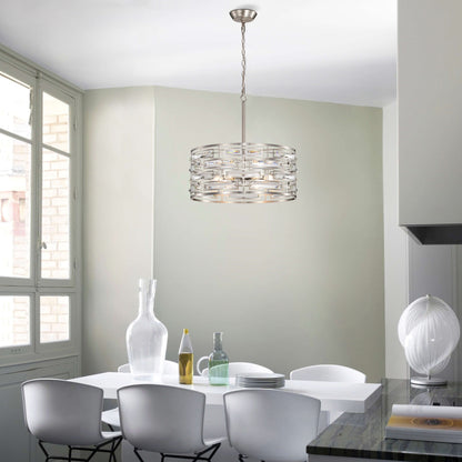 Suspension Anita avec abat-jour tambour et prismes en verre transparent